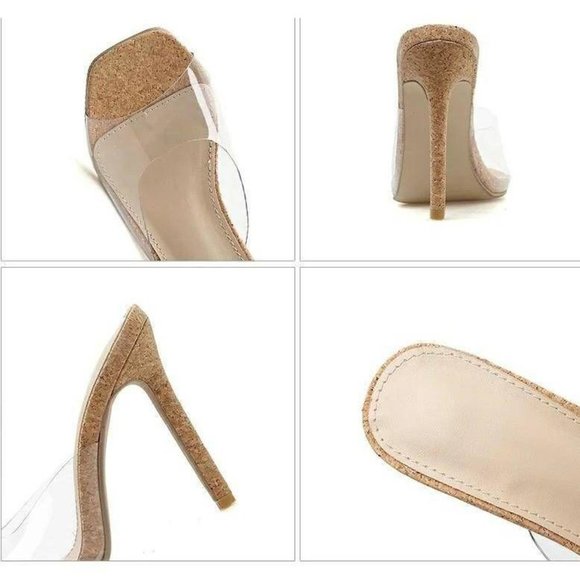 Tina Transparent Cork Bottom Heels - Picture 2 of 3